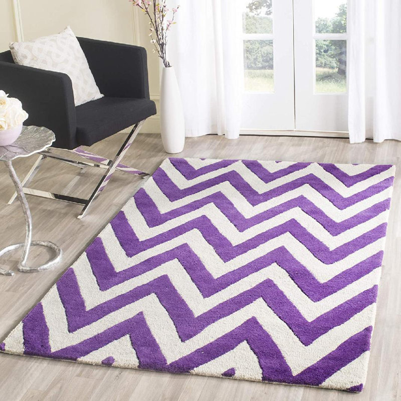 Sanyla Hand Tufted Wool Chevron Rug, Rectangle 4' x 6'