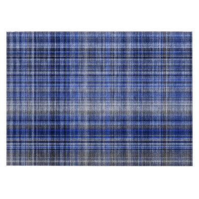 Tapis intérieur antidérapant lavable à carreaux bleu marine 2 pi x 3 pi