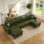 Canapé d'angle en similicuir vert foncé de 305 cm (120 po) avec 2 poufs de rangement amovibles et revêtement respirant.-1306020443