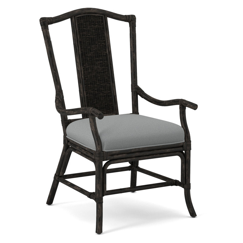 Drury Lane Slat Back Dining Arm Chair, Antique Black, Light Blue Performance Fabric; 0851-55