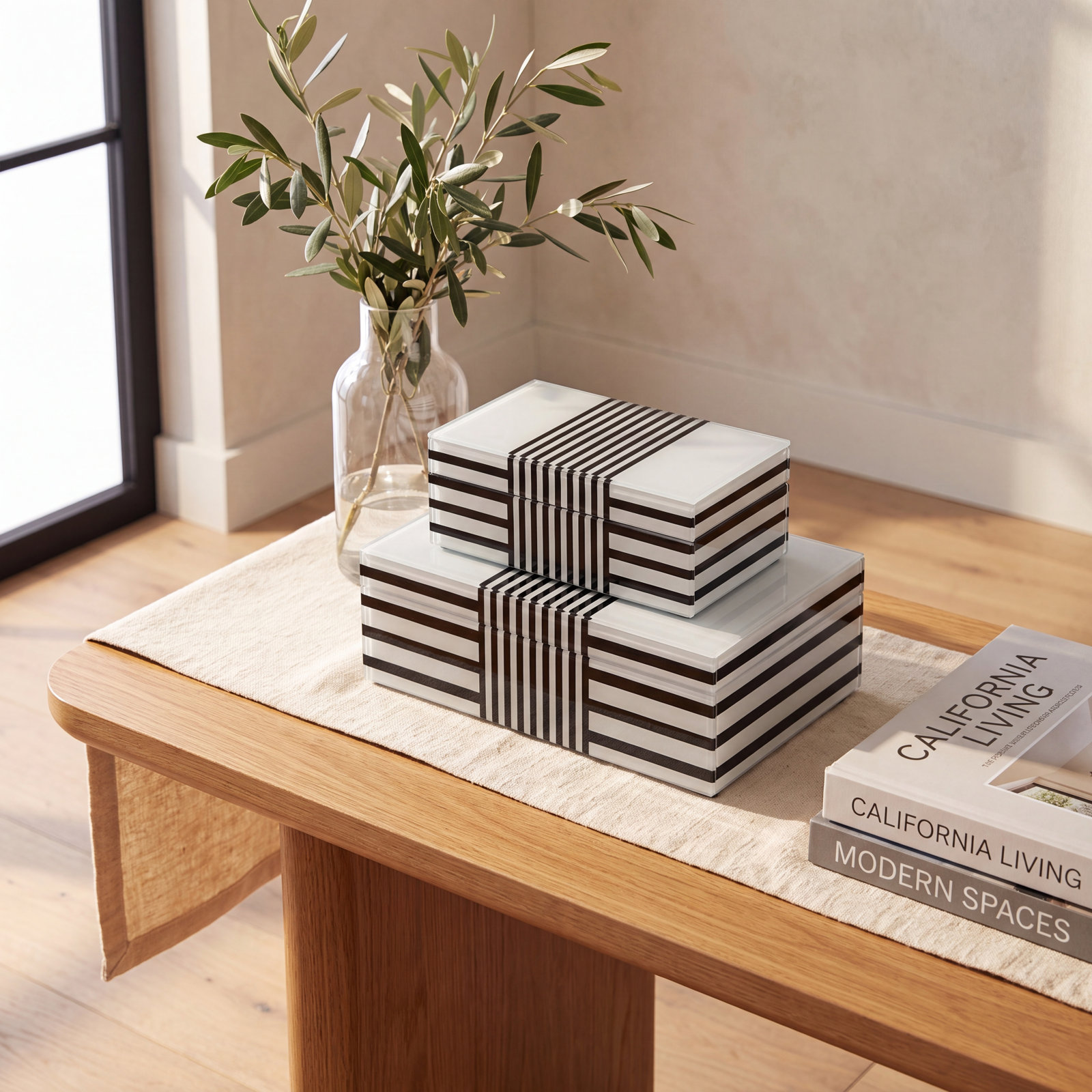 Striped Wooden Storage Box Set