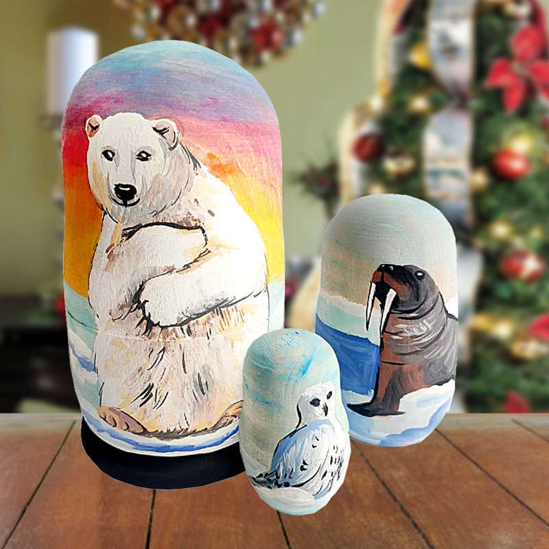 Ensemble de 3 poupées gigognes ours polaire Matreshka