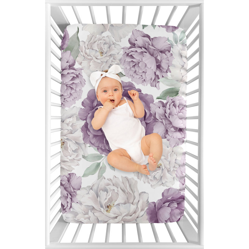 Lavender and Ivory Floral Microfiber Mini Crib Sheet Set