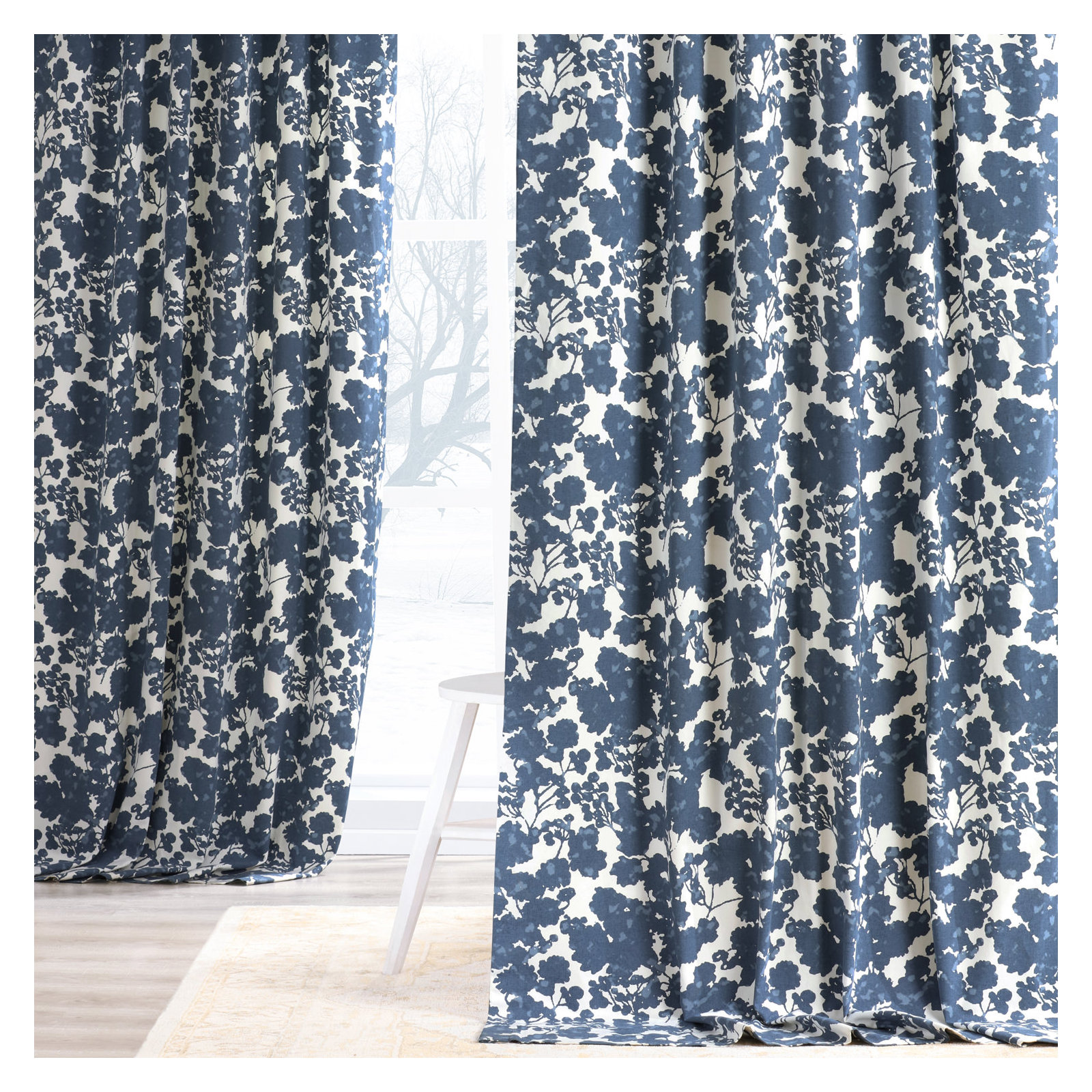 Tikal Room Darkening Curtain, 50" W x 96" L, Fleur Blue