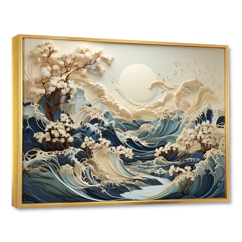 Vagues de sérénité I, H 16 po x l 32 po x P 1 po, Cadre flottant doré