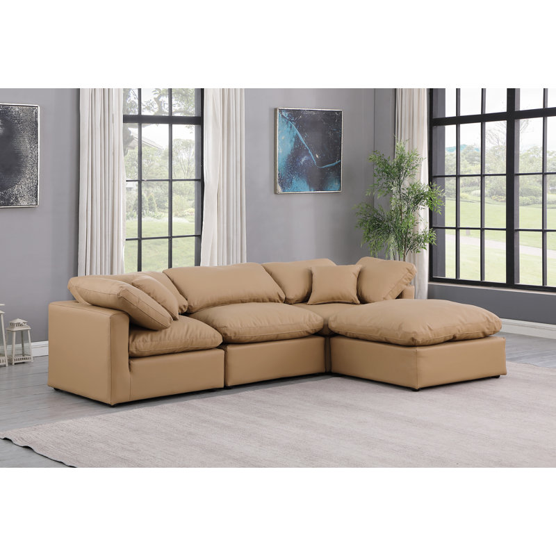 Itala Upholstered L-Shaped Sectional Reversible, Tan Vegan Leather