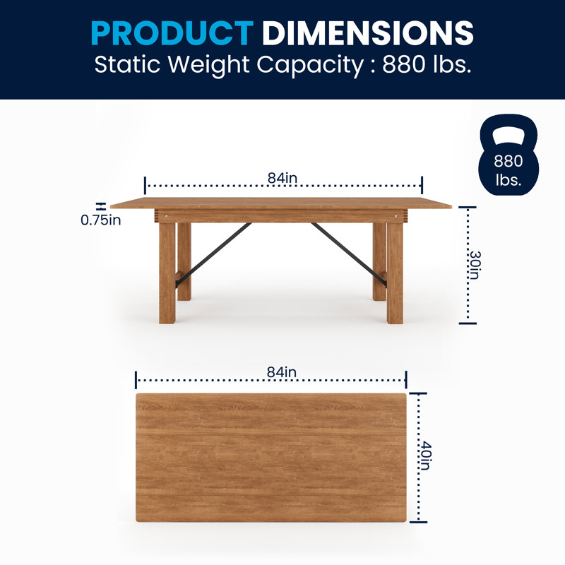 Dejon Rectangular Rustic Solid Pine Folding Dining Table by Flash Furniture, Antique Rustic, 30"H x 84"L x 40"W