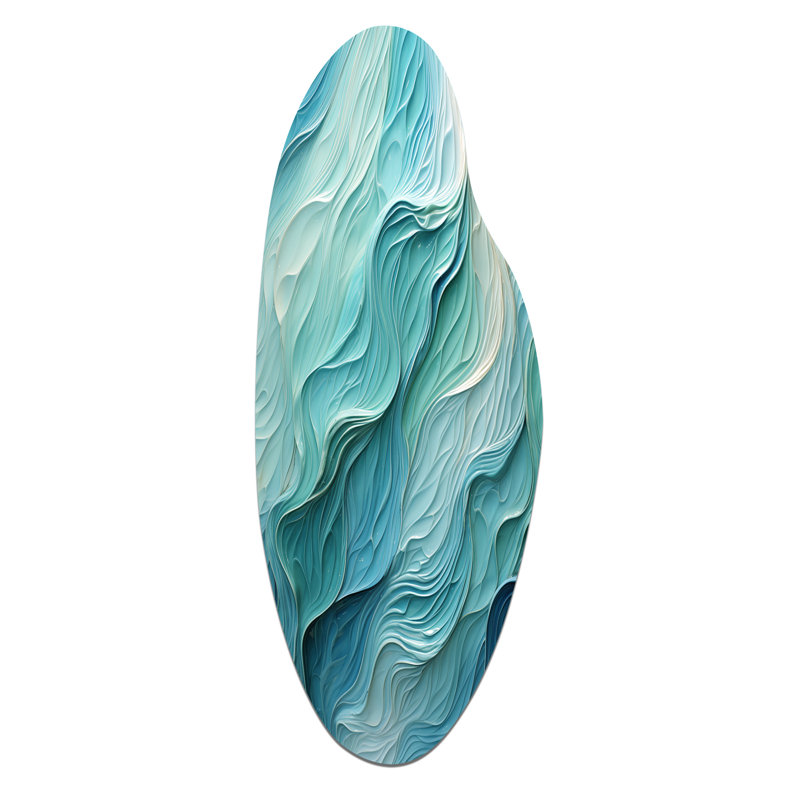 Turquoise bleu et blanc Serenity Swirl I - spirales abstraites grand art mural en métal, reproduction d'art asymétrique moderne