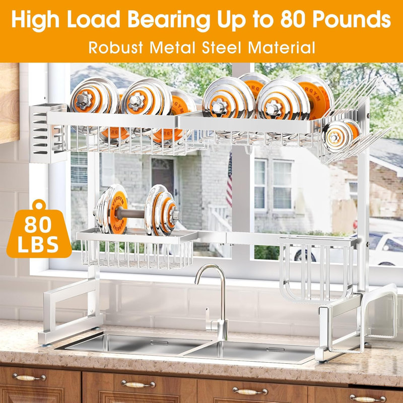 Adjustable Over The Sink Dish Rack, White