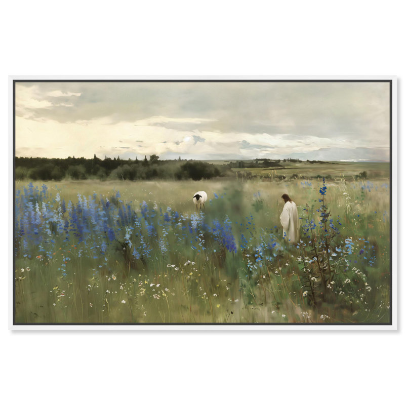 Path of the Shepherd Canvas Religious Art by Art Remedy, White Frame, 31" H x 46" W