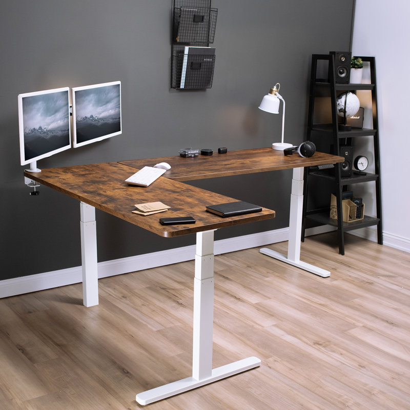 Bureau en coin électrique 83 "x 60", Brun rétro / blanc