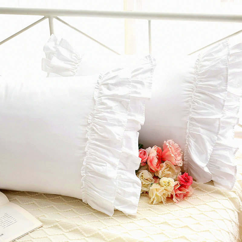 Pure Cotton Ruffle Queen Pillow Shams - Set of 2 | White Ruffled Pillowcases Covers for 30"x20" Pillows | Soft & Stylish Bedding Accessories