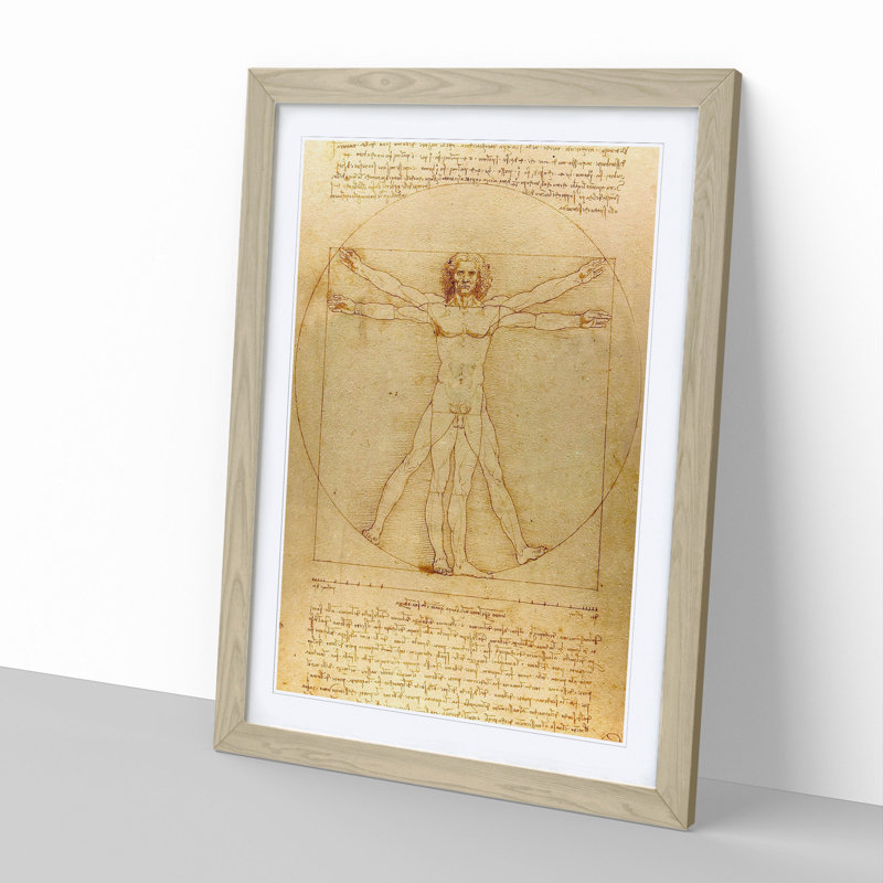 Vitruvian Man Vol.1 by Leonardo Da Vinci - Picture Frame Painting, Oak, 65cm H x 48cm W x 2cm D