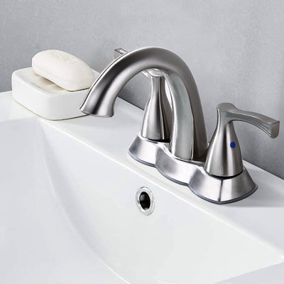 Robinet de salle de bain à 2 poignées 4 po en nickel brossé - Fabrication en laiton, finition anticorrosion, bonde escamotable, pièce d'eau, s'adapte à différents trous de bonde, finition simple en laiton massif, levier