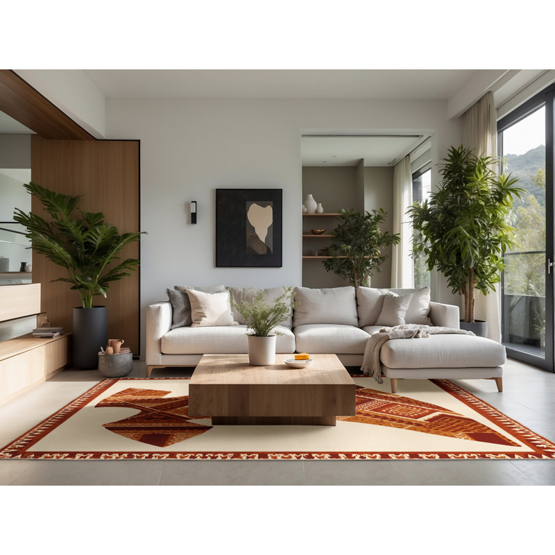 Tapis moelleux moelleux d'inspiration mondiale Lulsgate - reliure beige, 7 x 9