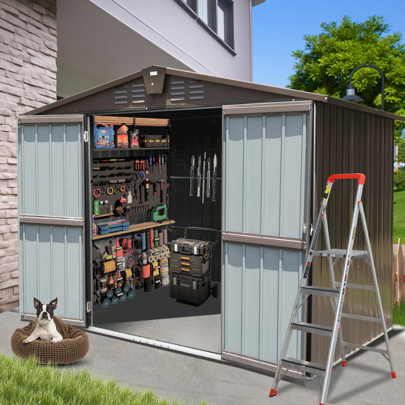 Remise de rangement portative en métal l 8 pi. X P 6 pi., H 74,49 po x l 98,74 po x P 75,43 po