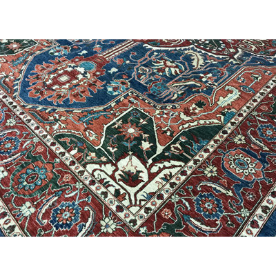 Hand-Knotted High-Quality Blue and Red Area Rug