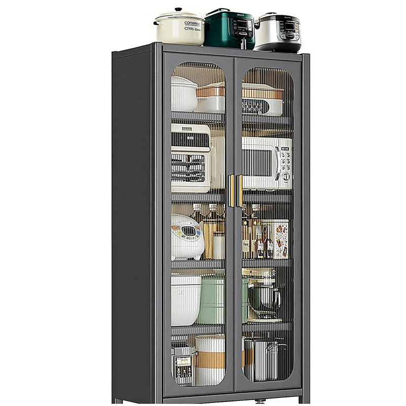 Armoire de rangement 65 po avec porte transparente, armoire de rangement en métal à 6 niveaux avec tablettes et roulettes réglables 65 po