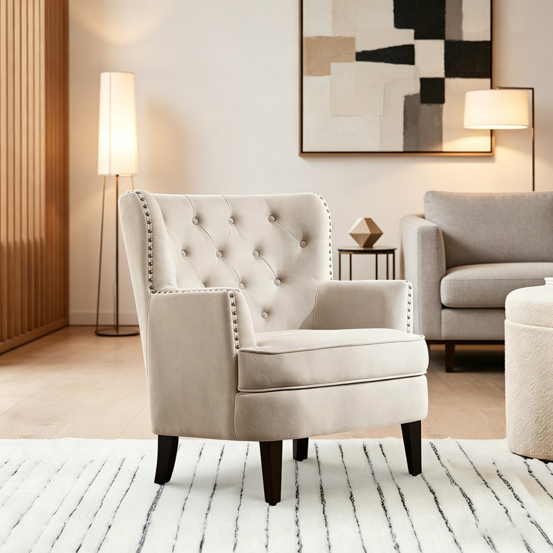 Chaise d'appoint rembourrée avec coussin moelleux Mid-Century, Beige