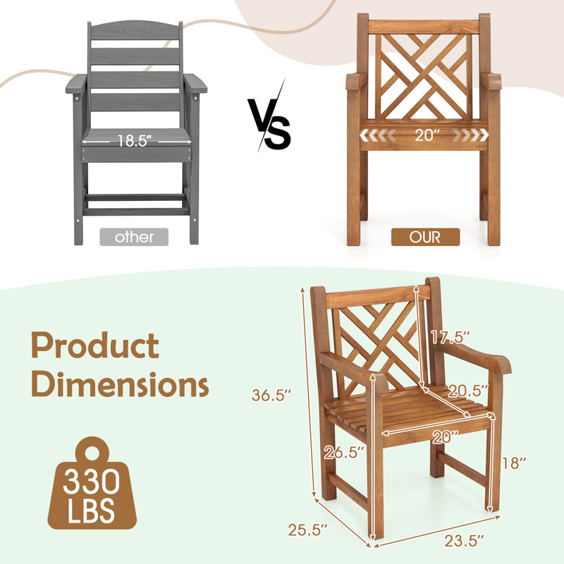 Fauteuil d'extérieur en bois de teck 2 pièces avec siège à lattes et pieds solides