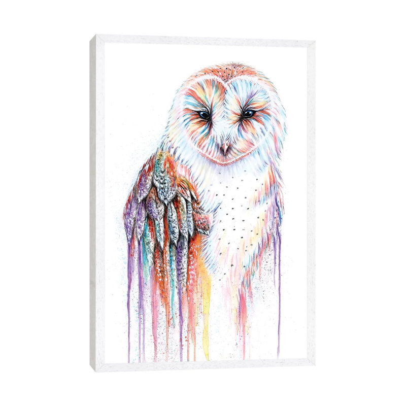 Barred Rainbow Owl by Michelle Faber - Floater Frame Painting on Canvas, 101.6 cm H x 66.04 cm W, White Framed