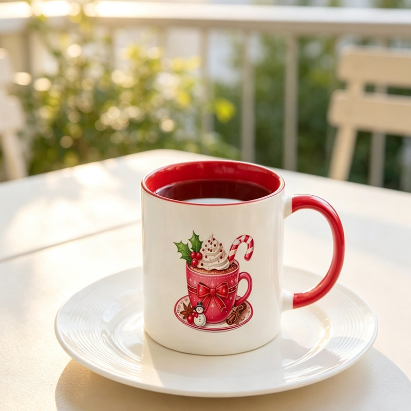 1pc Novelty Christmas Hot Cocoa Candy Cane Whipped Cream Mug, Coffee Cup, Juice Cup.