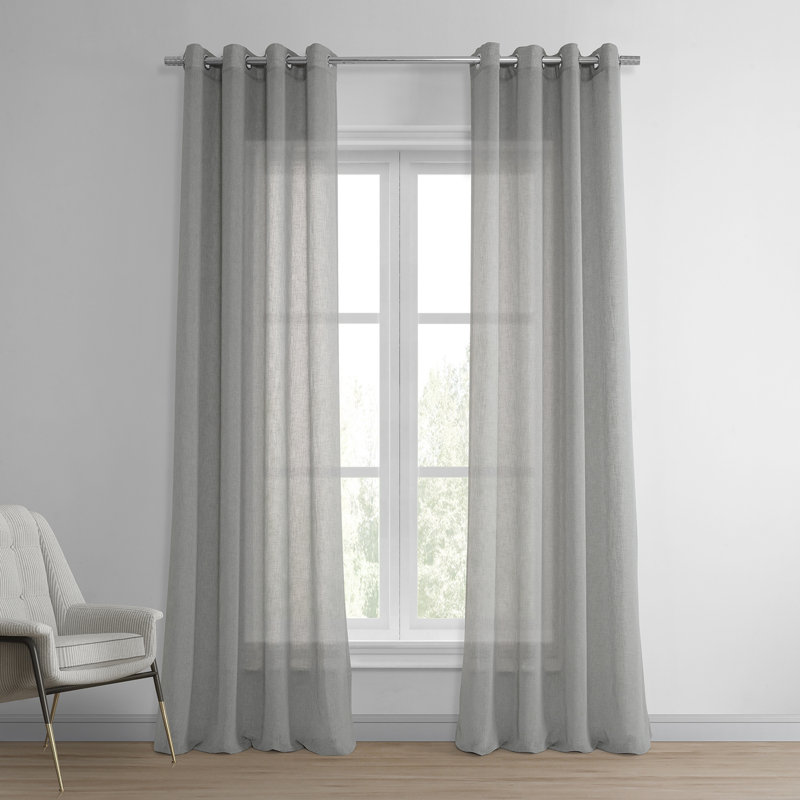 Grommet Faux Linen Sheer Curtains for Living Room, Bedroom Curtains for Large Window Single Panel, Aspen White, 50" x 96"