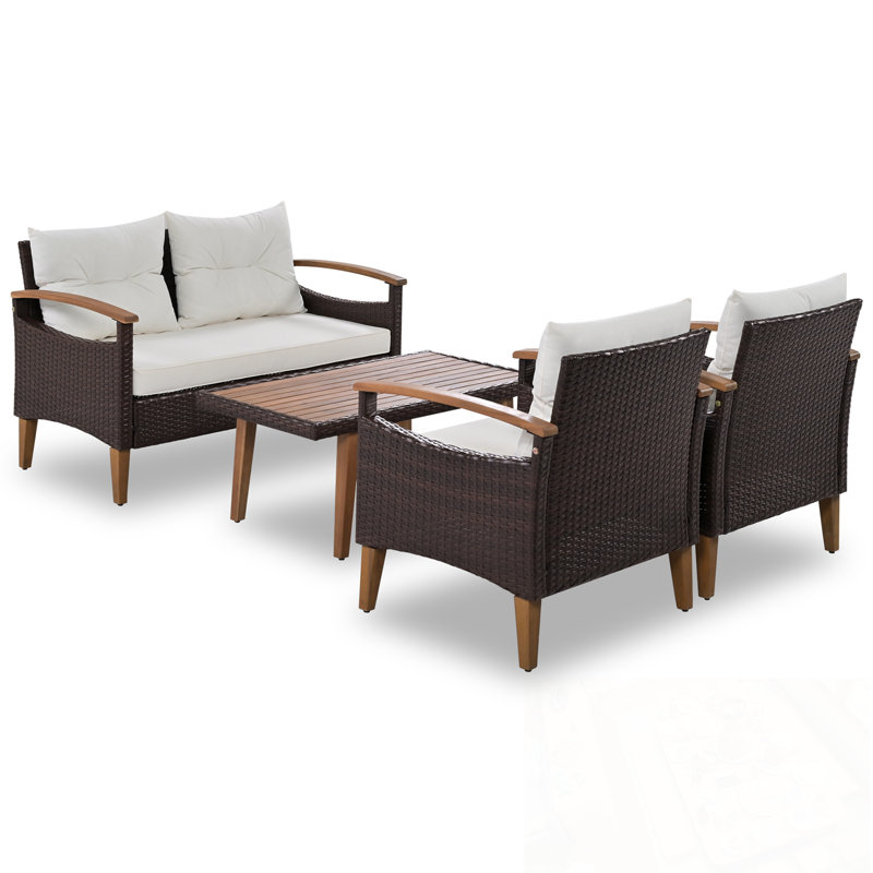 4-pieces PE Rattan Outdoor Sofa Set with soft Cushion