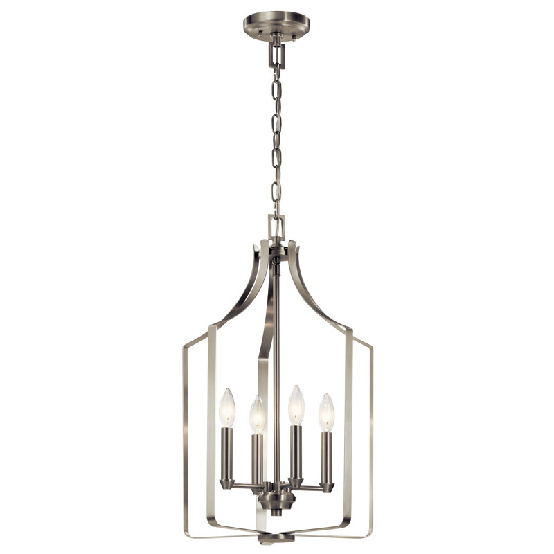 4 - Light Lantern Geometric Chandelier, Brushed Nickel