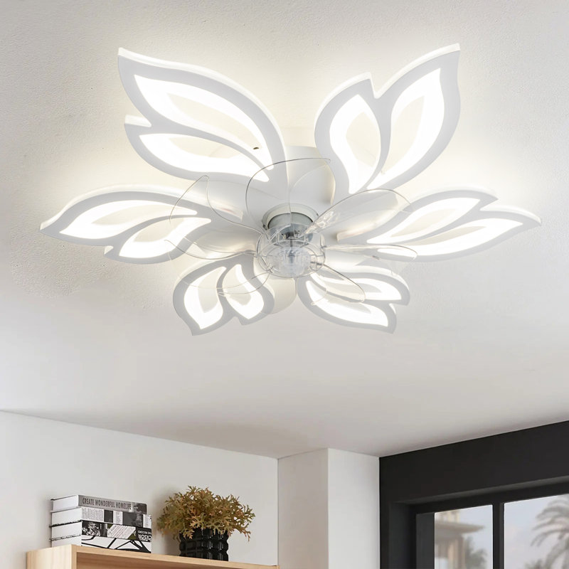 Acea 7 - Blade Flush Mount Ceiling Fan with Remote Control and Light Kit Included, White