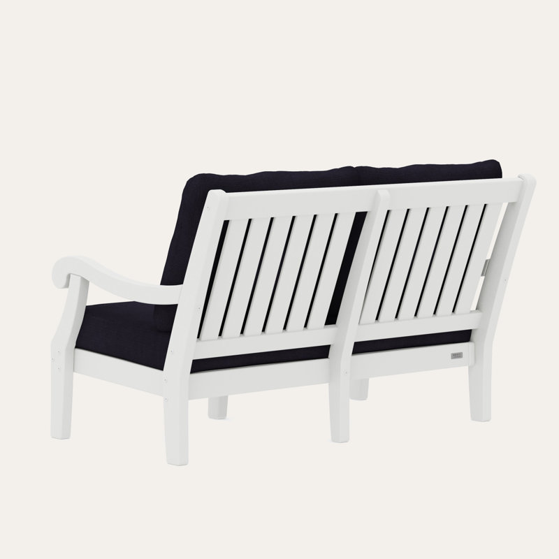 POLYWOOD x Birch Lane Verlyn Deep Seating Loveseat, Navy Linen Cushion/White Frame