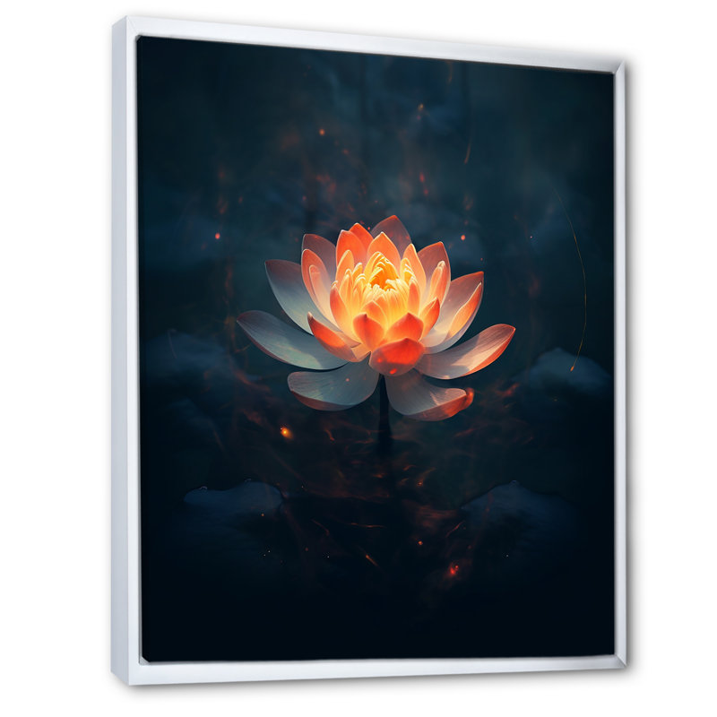 «Blossoming Wild White Lotus In Full Moon Pond I», reproduction d'art sur toile Lotus, Cadre flottant blanc