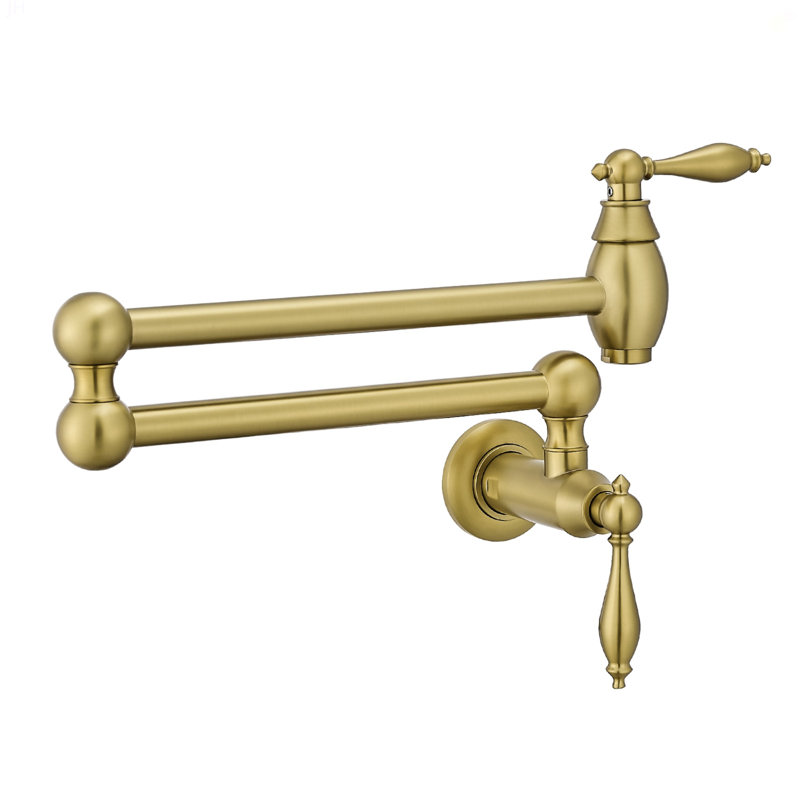Pot Filler,Wall Mount Commercial Pot Filler Faucet,Brass Material Kitchen Folding Faucet,Coffee Machine Faucet With Stretchable Double Joint Swing Arms,Style A,Brushed Gold