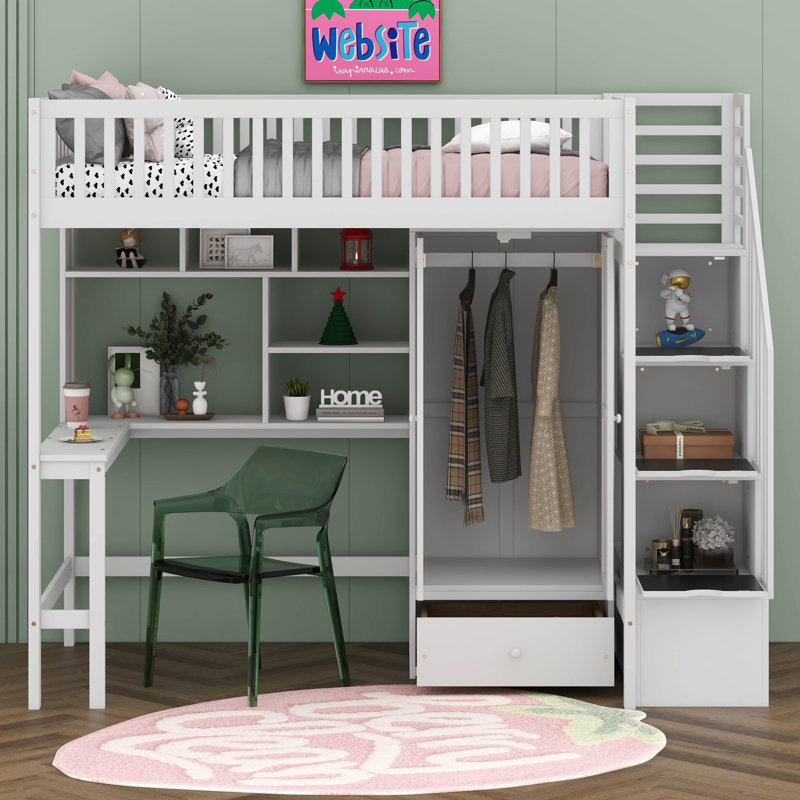 Imantas Kids Twin Loft Bed with Drawers, White