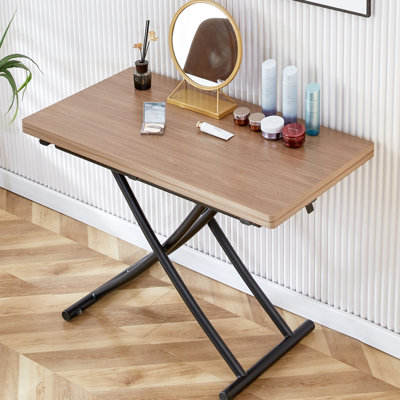 Table de levage de 0,8 pouce à grain de bois autocollant pour le bureau - Pieds modernes en métal noir esthétique minimaliste réglables de 18,3 à 29 pouces pour s'habiller, café, salle à manger, utilisation de bureau pliable et peu encombrant