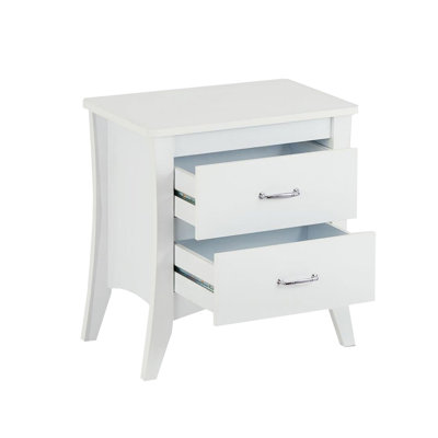 White Finish MDF Wooden Nightstand With 2 Drawers | Gift Idea