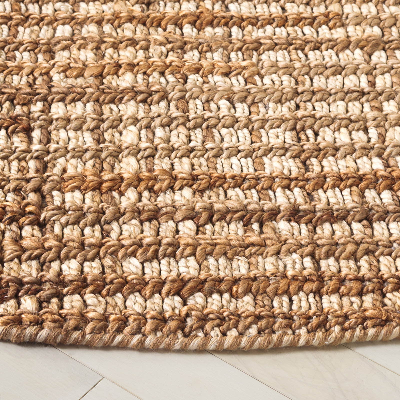 Natural Fiber Hand Loomed Jute Blend Area Rug, Round 6'