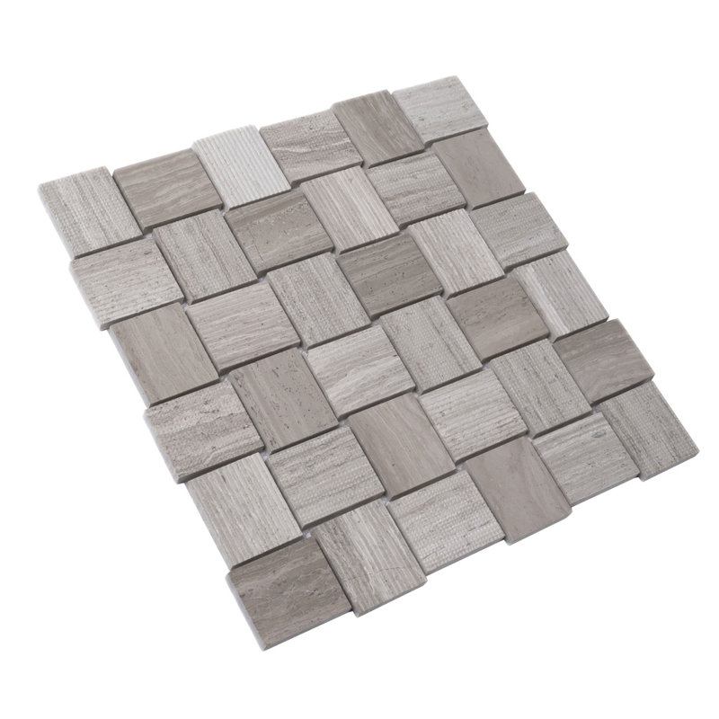1.6 x 1.9 Marble Basketweave Mosaic Tile, Wooden Beige