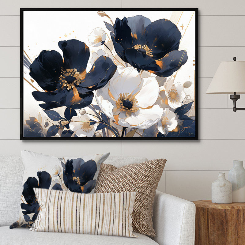 Brilliant Poppies IV - impressions sur toile florales, H 16 po x l 32 po x P 1 po, Cadre flottant noir
