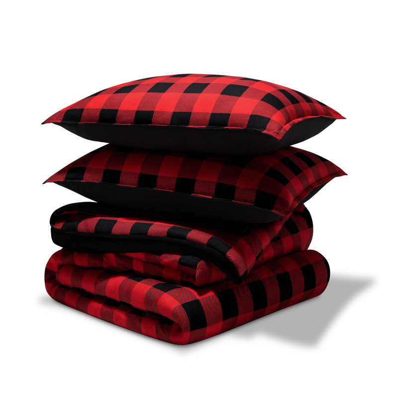 King Size Red and Black Buffalo Plaid Microfiber Comforter Set