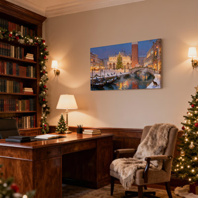 «Christmas Venice Winter Christmas Scene», ensemble de 3 reproductions d'art sur toile