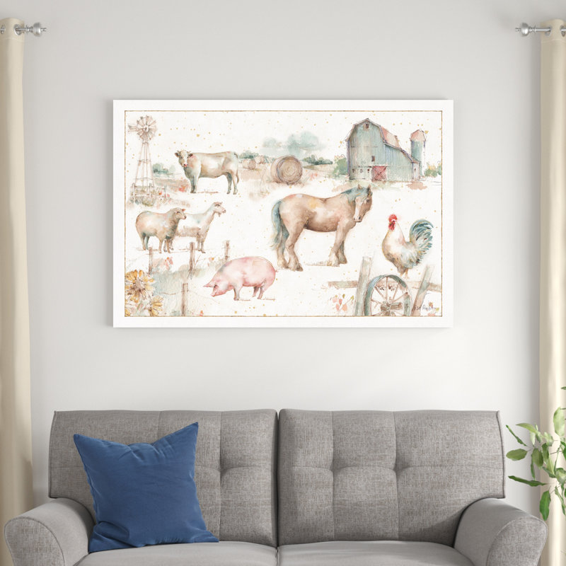 «Farm Friends XIII» par Lisa Audit - peinture sur toile tendue, H 32 po x l 48 po
