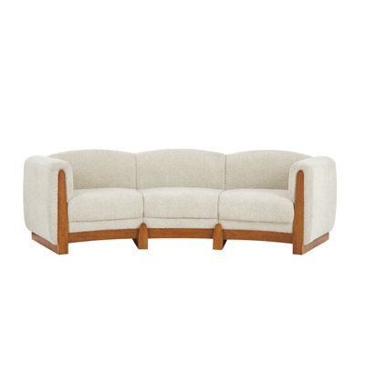 Élégant canapé incurvé avec structure en bois massif, canapé rembourré en tissu avec coussins confortables, canapé d'intérieur moderne pour le salon