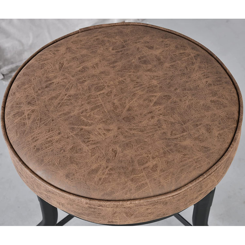 Analeesa Swivel Upholstered Adjustable Height Counter Stool with Metal Frame, Dark Brown  Faux Leather/Black Silver Frame