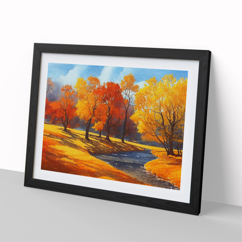 Autumn Forest In Watercolour Vol.4 - Single Picture Frame Print, Black Framed, 46cm H x 64cm W x 2cm D