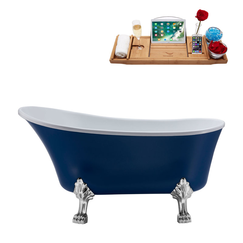 55.1'' x 26.8'' Soaking Acrylic Bathtub, Polished Chrome, Matte Pink