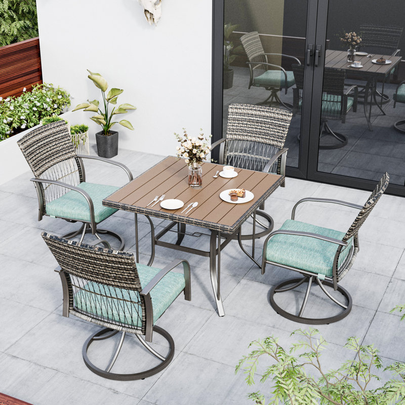 Ensemble repas d'extérieur carré L 36,8 po Hainer, Bleu sarcelle