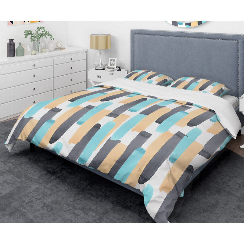 Modern & Contemporary Polyester Twill Geometric Shapes Duvet Cover, King Duvet Cover + 2 Shams