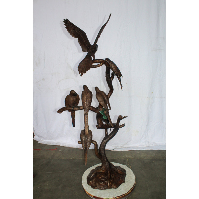 Statue bronze Huit perroquets debout sur un arbre de la collection Nifao 33 po x 24 po x H 66 po