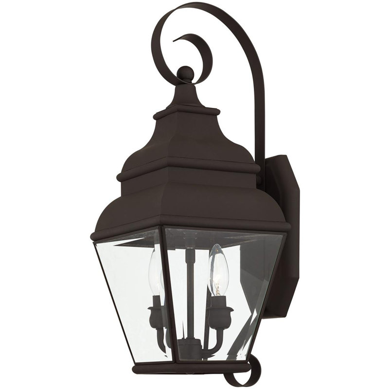 8-inch 2 Light Outdoor Wall Lantern Pendant Lighting Fixture - Clear Water Glass Shade, Bronze